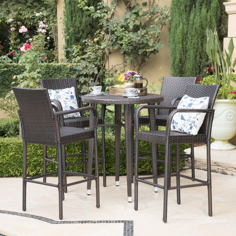Patina Outdoor 5-piece Wicker 32-inch Round Bar Set by Christopher Knight Home - Multibrown