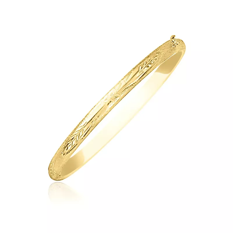 10k Yellow Gold Botanical Pattern Florentine Bangle (7 Inch)