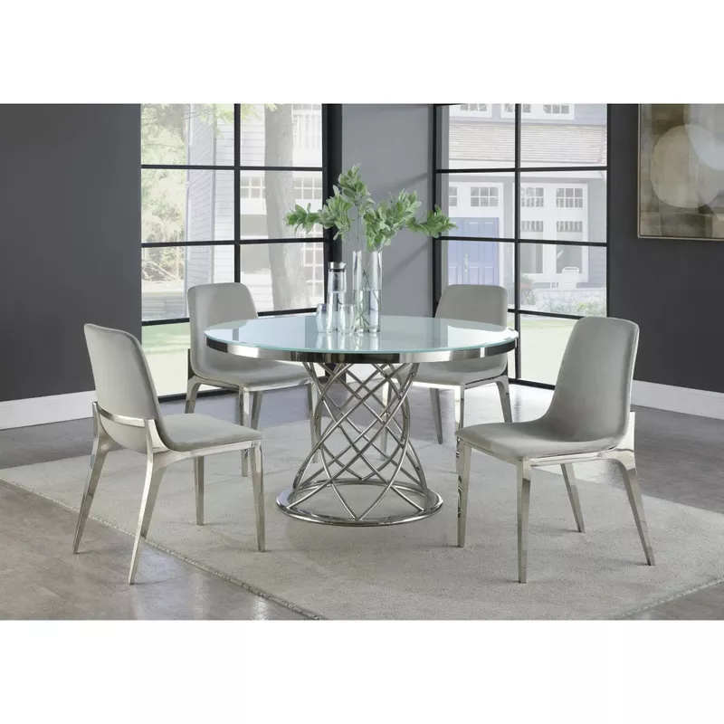 Coaster Furniture Irene White and Chrome Round Glass Top Dining Table - White and Chrome
