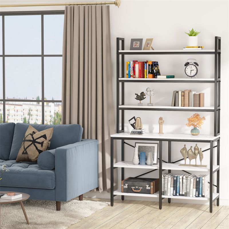 Bookshelf Bookcase, Storage Rack Standing Shelf,Bookcase with Iron Tube Frame for Home Office - Brown