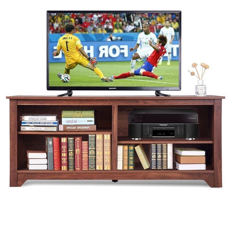 Daily Boutik Medium Brown Wood TV Stand Entertainment Center for up to 60-inch TV - 16" x 58" x 25" - Brown - 16" x 58" x 25"