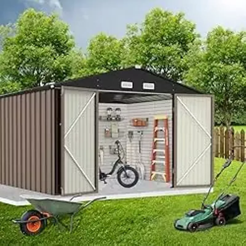 GAOMON 8x8 Metal Outdoor Storage Shed, Large Tool Shed House with Lockable Doors & Air Vent, Waterproof Steel Utility Sheds for Patio Garden Lawn, Perfect for Heavy Duty Tools Bike Storage Outside
