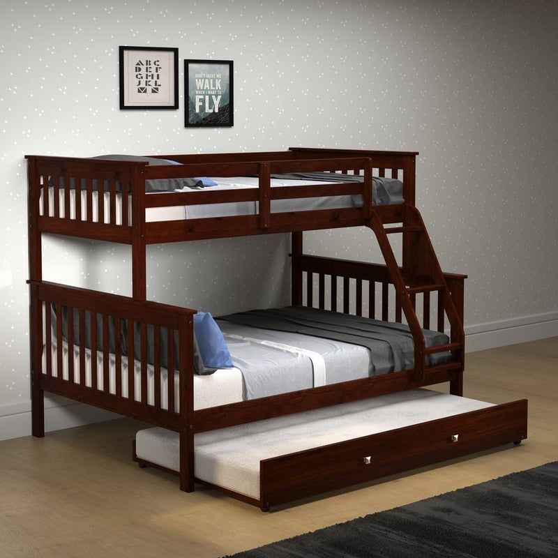 Cappuccino Twin over Full Mission Bunk Bed with Storage Drawers Or Trundle - With Drawers - Full