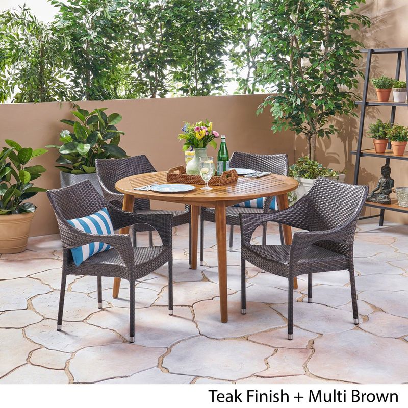 Donatella Outdoor 5 Piece Wood and Wicker Dining Set by Christopher Knight Home - Grey