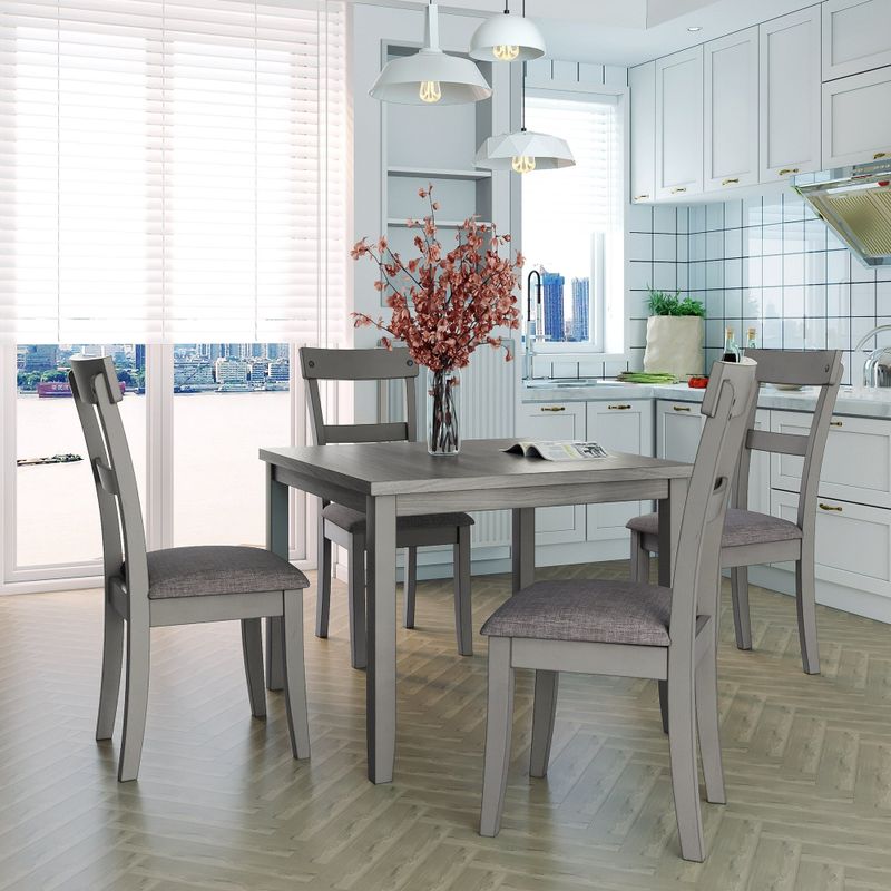 Nestfair 5-Piece Wooden Dining Set with Padded Chairs - Grey