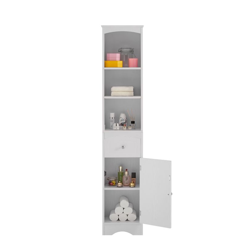 Wooden Freestanding Tall Bathroom Storage Linen Cabinet - White