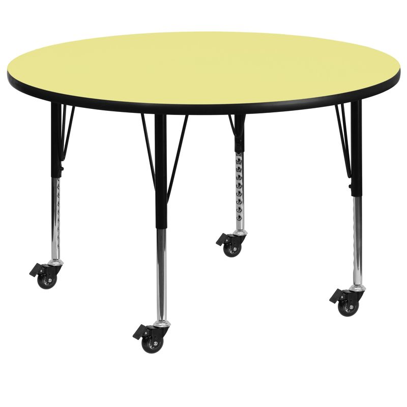 Mobile 60'' Round Thermal Laminate Activity Table - Adjustable Short Legs - Gray