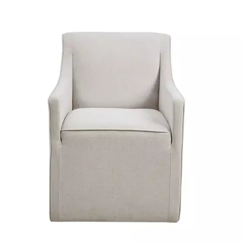 Grey Charlotte Slipcover Dining Arm Chair with Casters