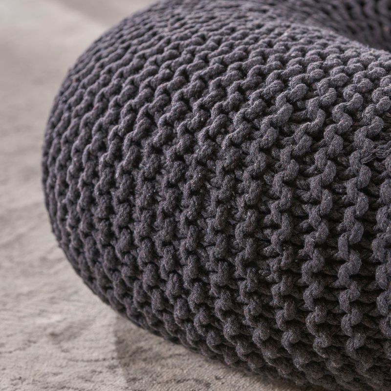 Everett Knitted Cotton Donut Pouf by Christopher Knight Home - Dark Grey - Modern & Contemporary