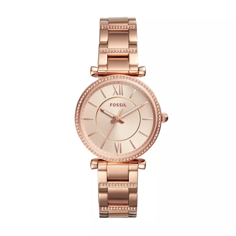 Fossil - Ladies Carlie Rose Gold-Tone Crystal Bracelet Watch Rose Gold Dial