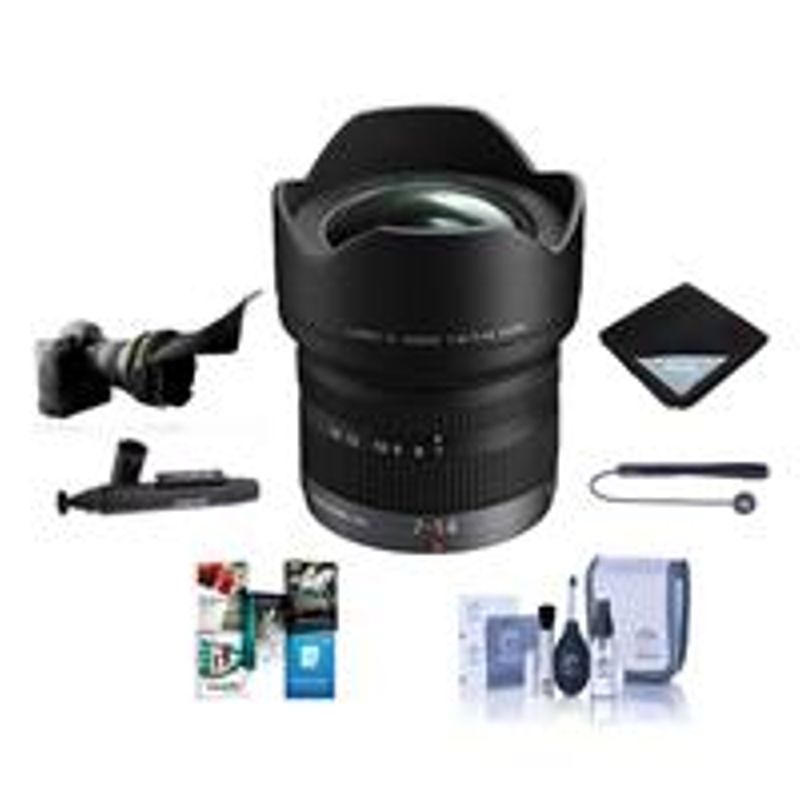 Panasonic Lumix G Vario 7-14mm f/4 Zoom Lens for Micro Four Thirds Lens Mount - Bundle With Lens Wrap, Flex Lens Shade, Cleaning Kit,...