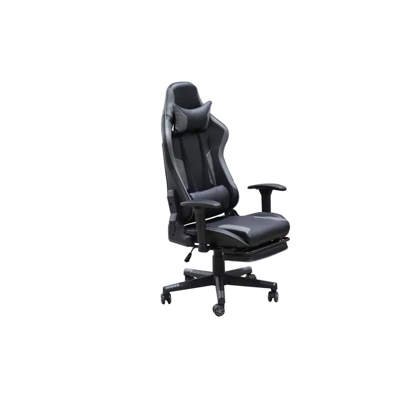 Finn PU Leather Ergonomic Massage Height Adjustable Office Gaming Chair in Black/Grey w/ Footrest