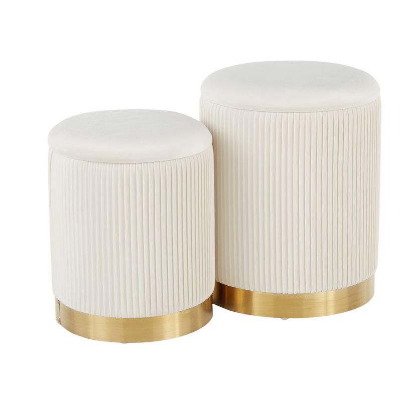 Silver Orchid Corday Contemporary Pleated Nesting Ottoman Set - Cream