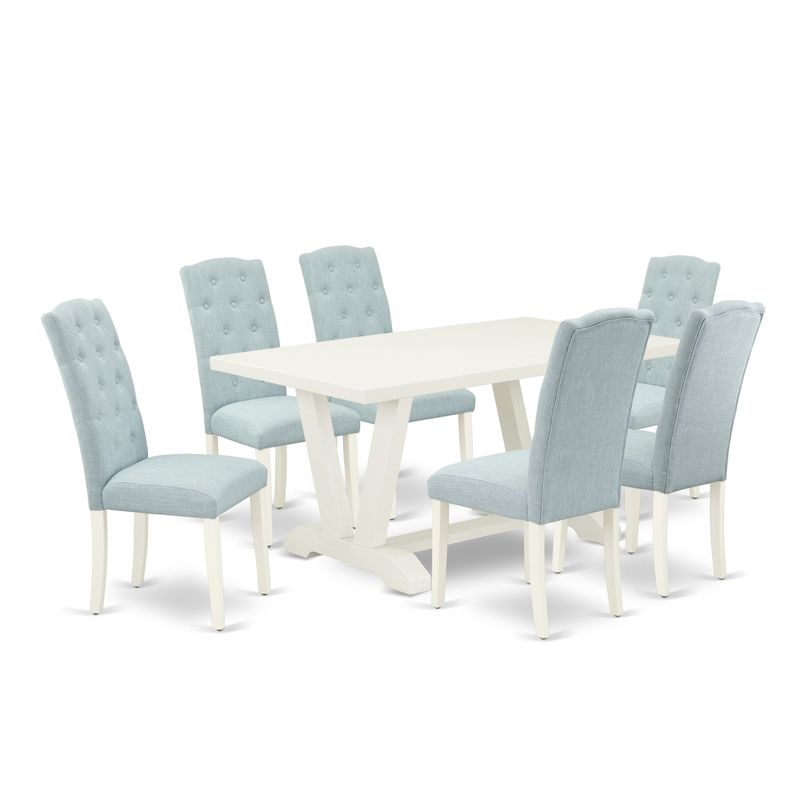 Dining Room Table Set - a Dining Table and Parson Chairs - Linen White Finish (No. of Chairs & Bench Options) - V026CE215-6