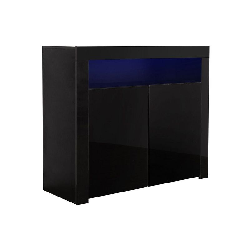 Living Room Sideboard Storage Cabinet Black High Gloss with LED Light, Wooden Storage Display Cabinet TV Stand with 2 Doors - Black