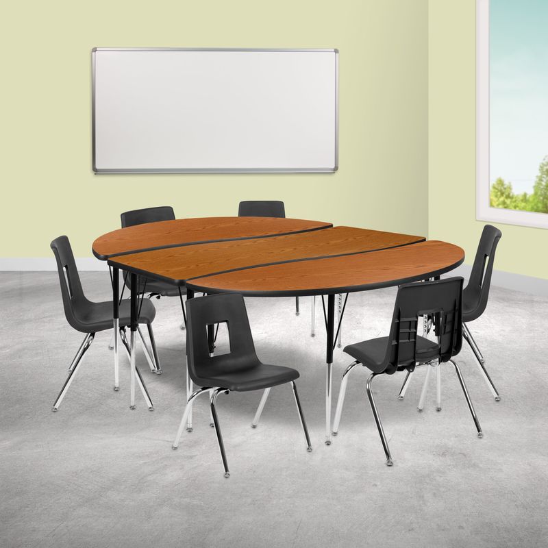 86" Oval Wave Collaborative Laminate Activity Table Set with 16" Student Stack Chairs - Oak