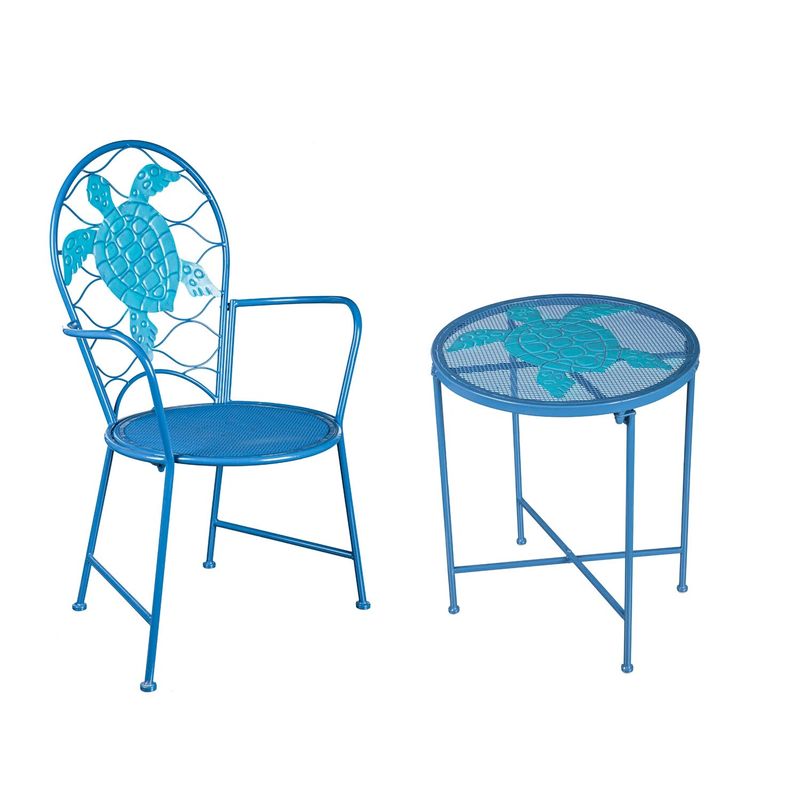 Metal Tortoise Outdoor Table and Chair Set - Blue