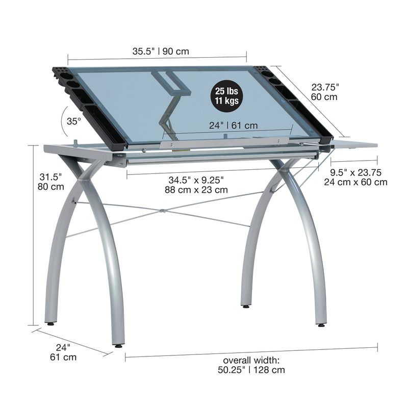 Studio Designs Futura Drafting and Hobby Craft Station Table with Folding Shelf - White