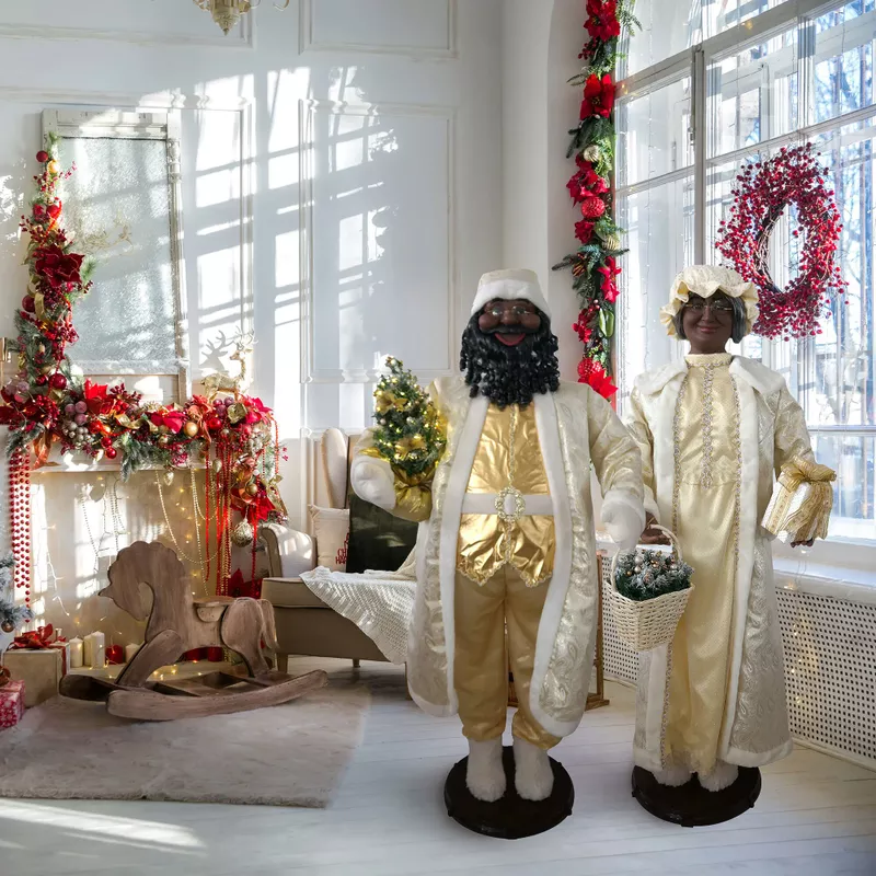 58" African American White/Gold Santa (Dancing/Music)