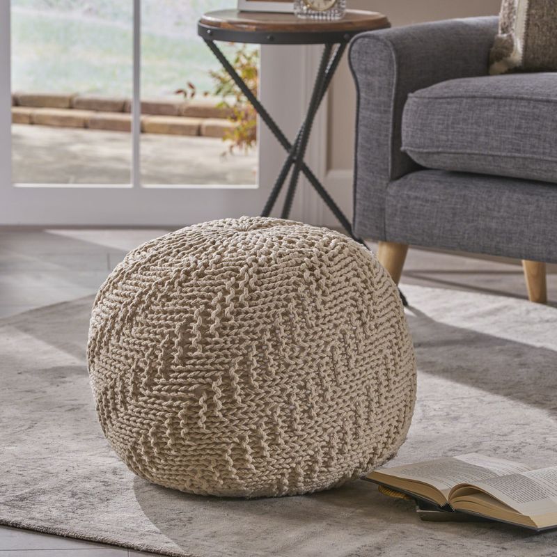 Hershel Knitted Cotton Pouf by Christopher Knight Home - Lavender