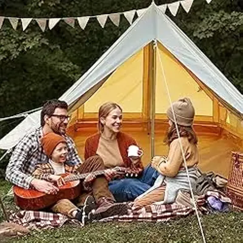 OTSUN Double Door Canvas Tent, 4-Person Rainproof Camping Bell Tent with Windows, All Season Glamping Tent, Easy Set-Up, Family-Friendly Tent and Ready for Thrills, Outdoor Luxury