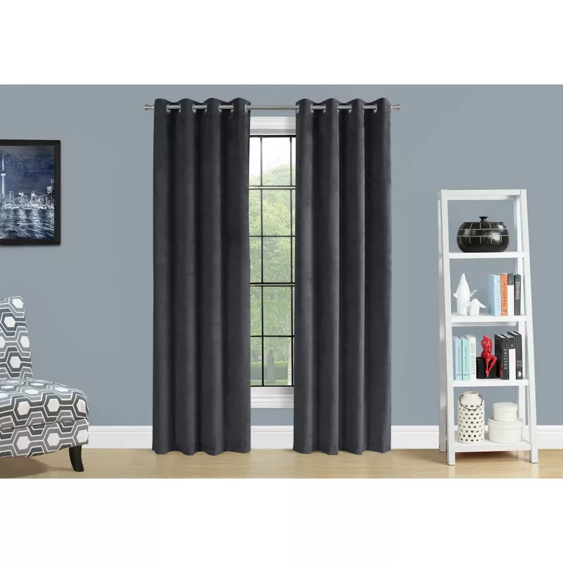 Curtain Panel/ 2pcs Set/ 54"W X 84"L/ Room Darkening/ Grommet/ Living Room/ Bedroom/ Kitchen/ Velvet/ Polyester/ Grey/ Contemporary/ Modern
