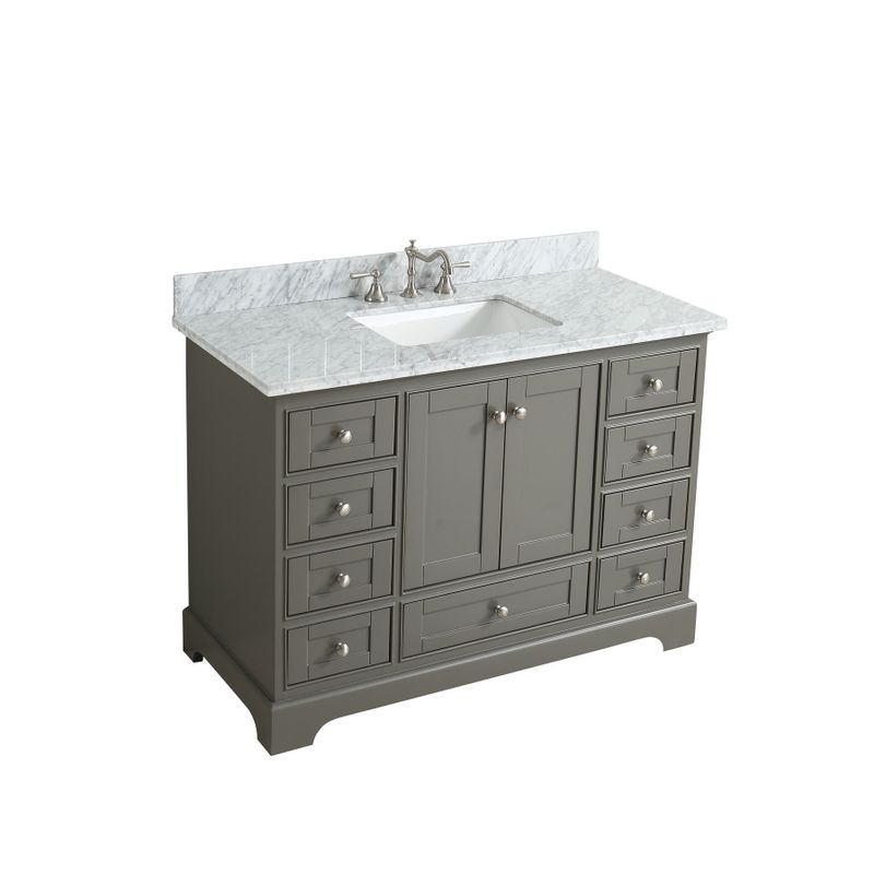 Jocelyn Grey Wood 48-Inch Bathroom Sink Vanity Set With White Italian Carrara Marble Top - White