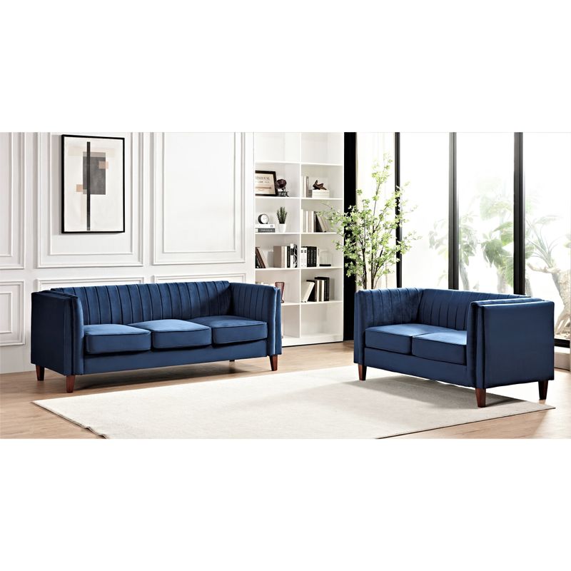 Line Tufted Square Design 2 Pieces Livingroom Sets - Dark Blue