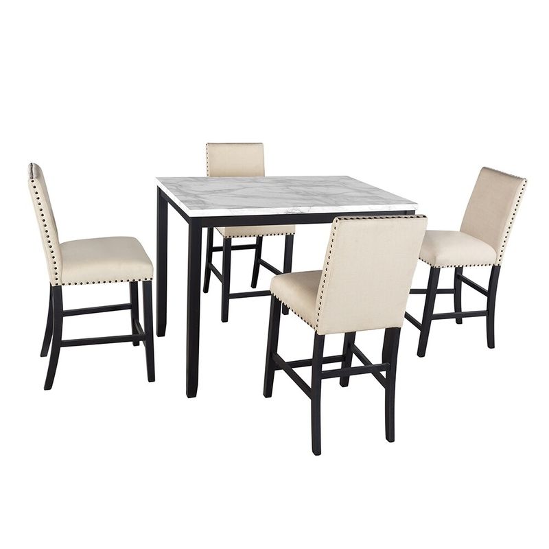 5 Piece Mordern Counter Height Faux Marble Modern Dining Set - Beige