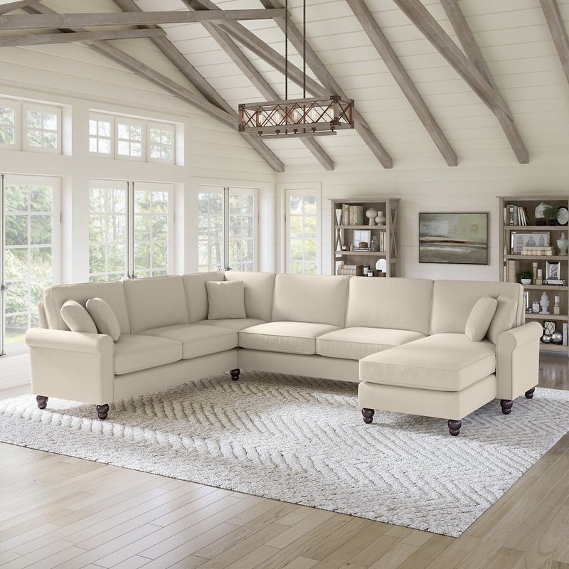 Hudson U Shaped Couch with Reversible Chaise Lounge by Bush Furniture - Cream Herringbone