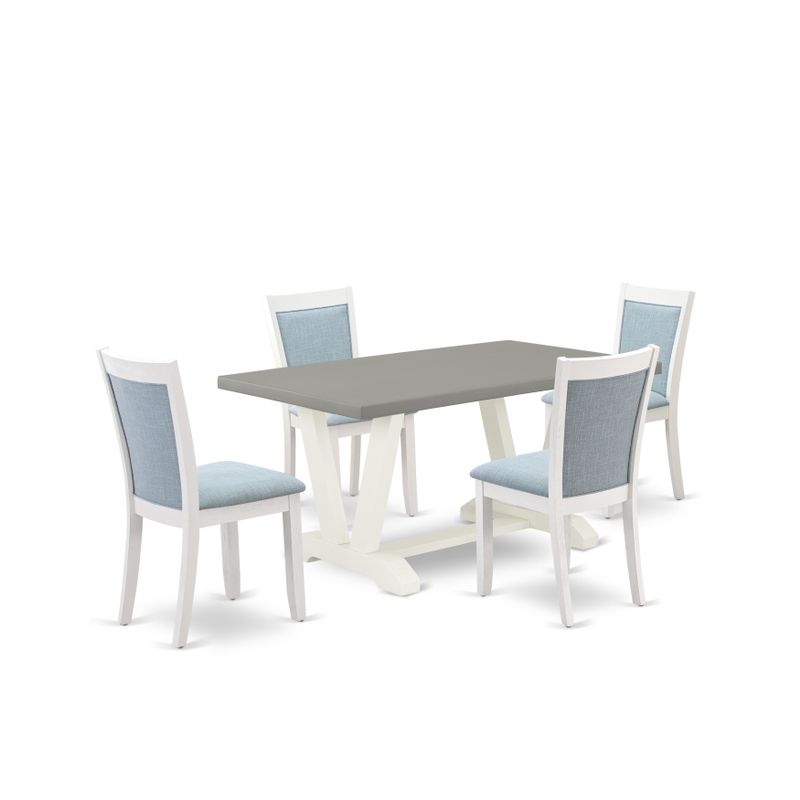 Dinner Table Set - a Kitchen Table and Baby Blue Chairs with Stylish Back - Cement & Linen White Finish (Pieces Option) - V096MZ015-5