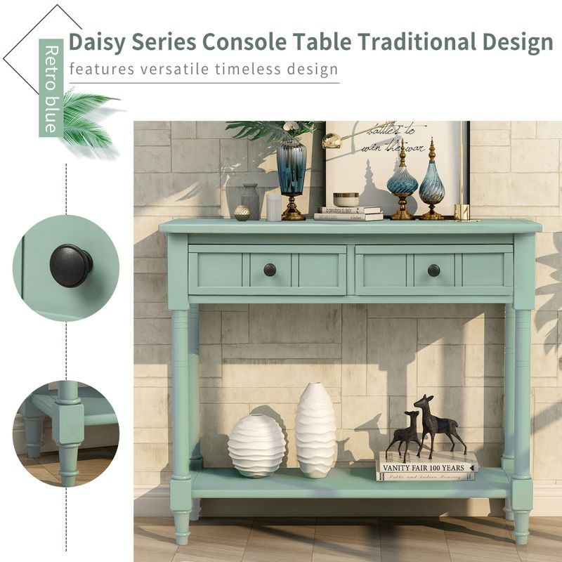 Daisy Series Console Table Traditional Design with Two Drawers and Bottom Shelf Acacia Mangium - Ivory