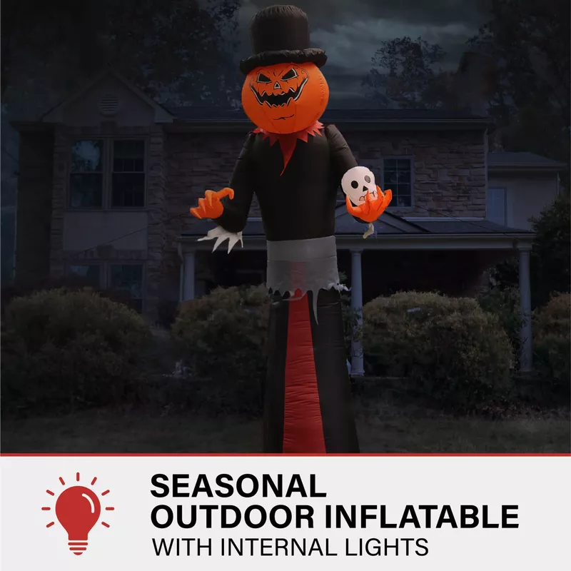 12-Ft. Tall Pre-lit Inflatable Jack-O-Lantern Man with Top Hat and Skull