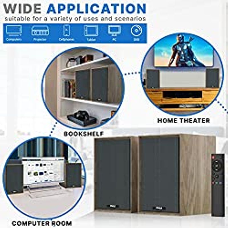 Pyle High Fidelity Bookshelf Monitor Speakers, HiFi Studio Monitor Computer Desk Stereo Speaker System, Connections and Studio Quality...