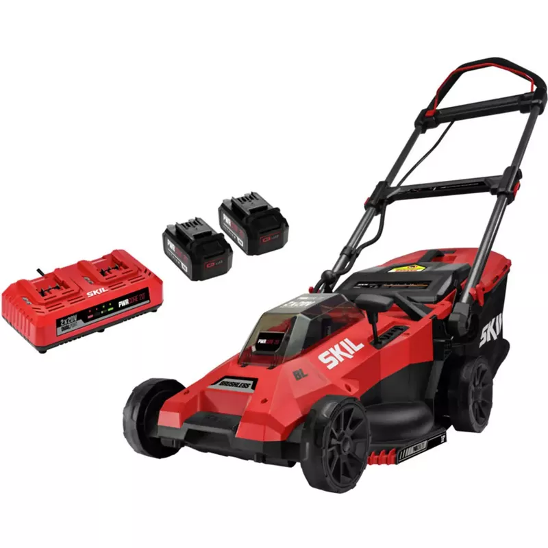 Skil - 20-Volt PWR CORE 20 18-Inch Push Lawn Mower (2 x 4.0Ah Batteries and 1 x Dual Port Charger) - Red/Black