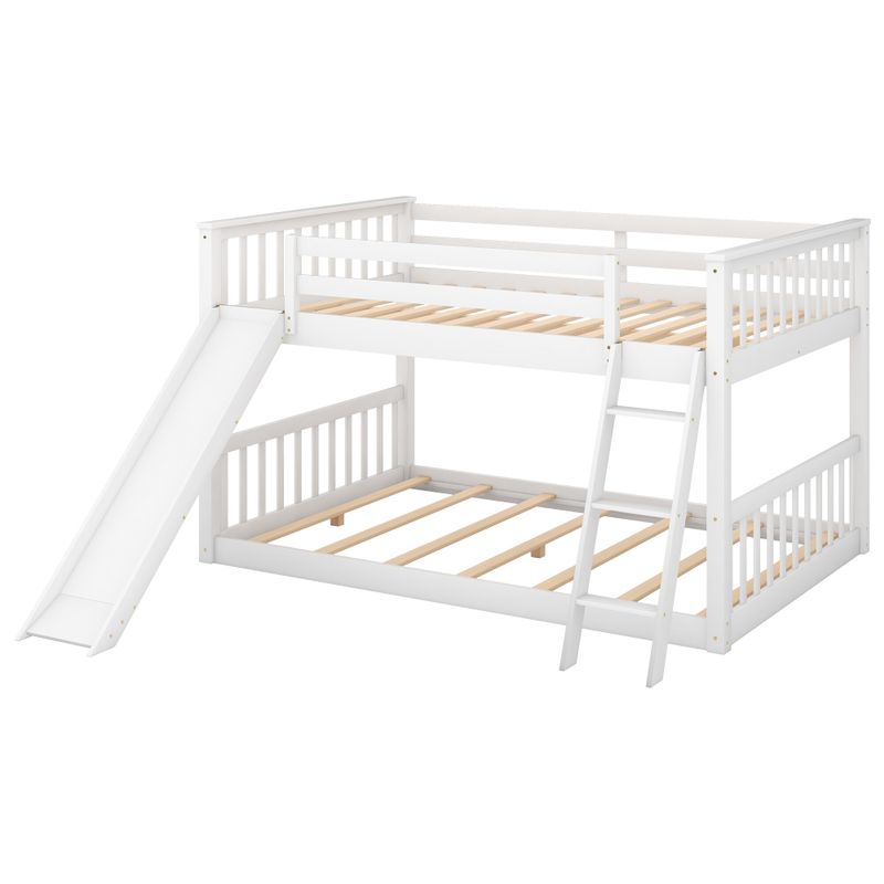 Nestfair Full over Full Bunk Bed with Convertible Slide and Ladder - White