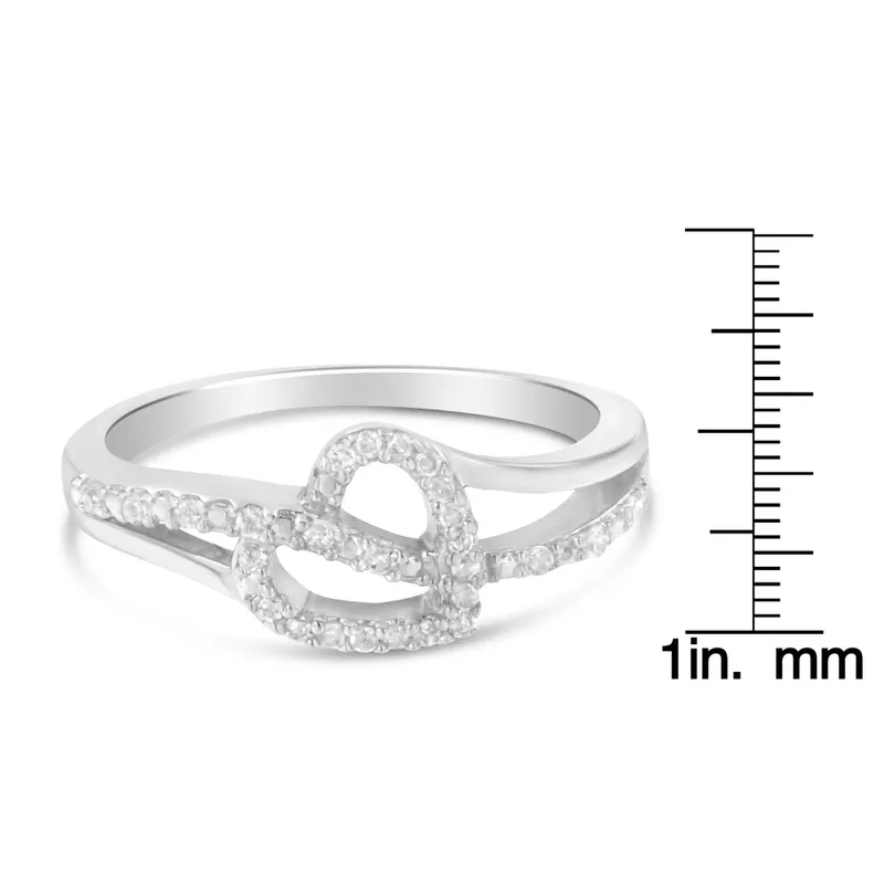 Sterling Silver 1/8ct TDW Round Cut Diamond Heart and Ribbon Accent Ring (I-J, I2-I3) Choice of size