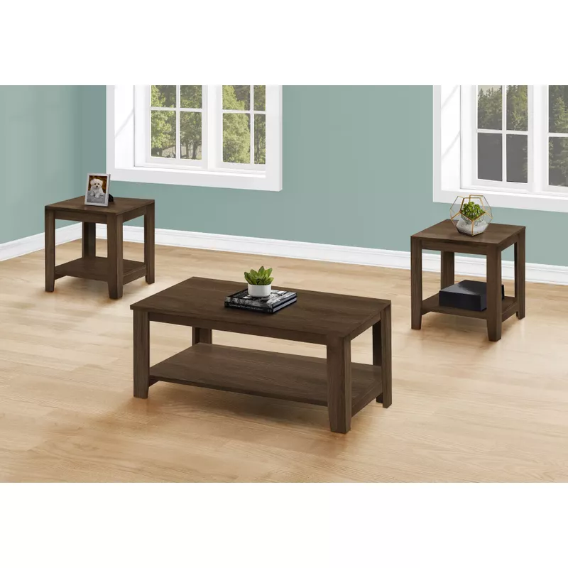 Table Set/ 3pcs Set/ Coffee/ End/ Side/ Accent/ Living Room/ Laminate/ Walnut/ Transitional