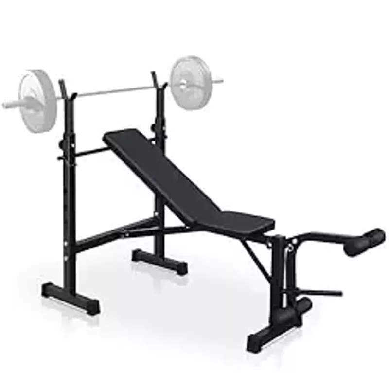 Olympic Weight Bench, Adjustable Weight Bench and Squat Rack, Bench Press Set With Leg Extension, Preacher Curl Pad, Workout Bench for Home Gym