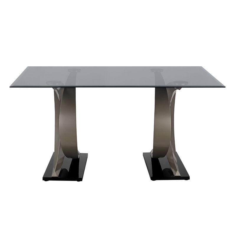 Furniture of America Tualatin Champagne 58-in Glass Top Dining Table - Grey/Champagne/Black High Glossy