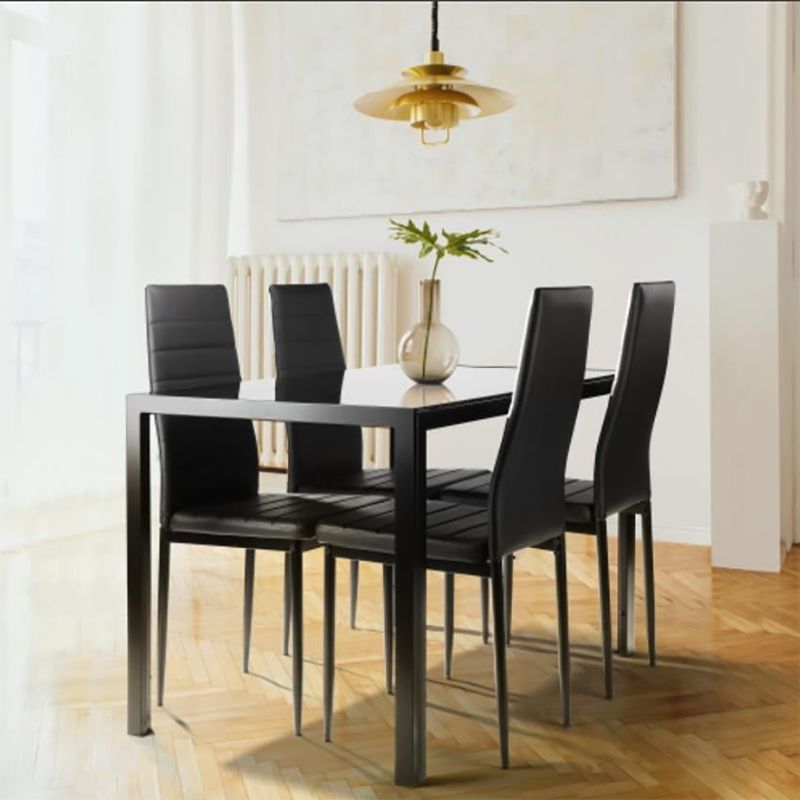Moda Angela 5-Pieces Dining Table Set with 4 Leather Chairs - Black