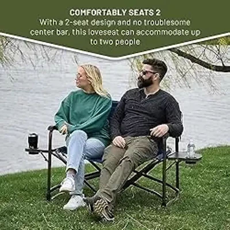 TIMBER RIDGE Folding Camping Chair with Foldable Side Tables and Cup Holders Heavy Duty Supports 600 lbs for Outdoor, Lawn, Picnic, Fishing, Blue (38" Wide)