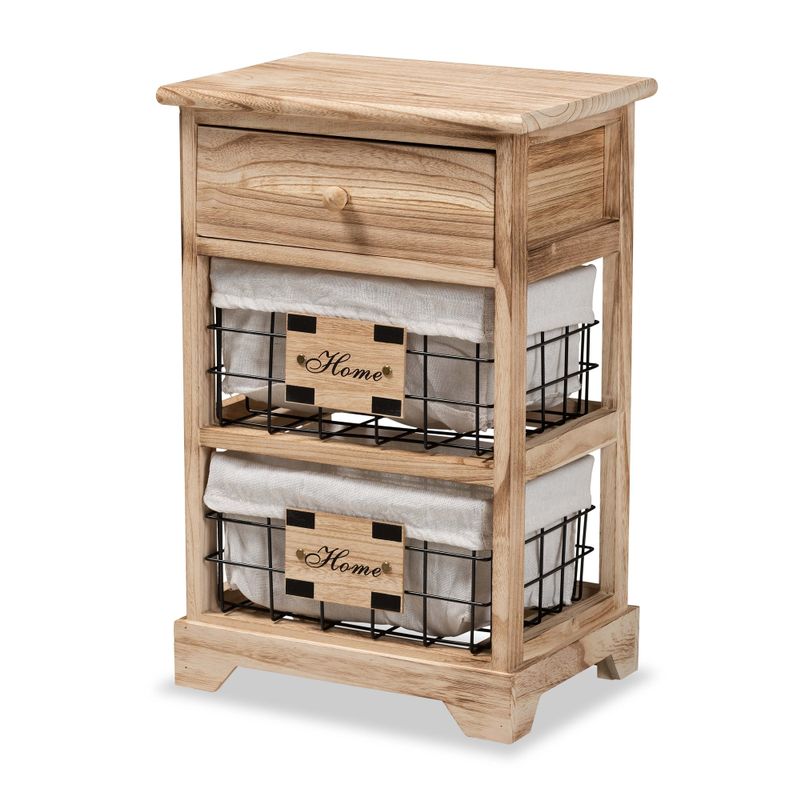 Madra Modern & Contemporary 1-Drawer Wood Nightstand With Baskets-Oak - Oak Brown, Black