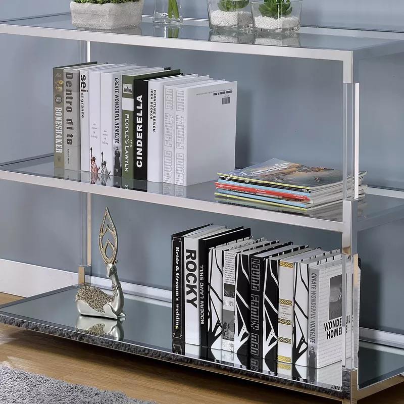 Contemporary Glass 2-Shelf Sofa Table in Chrome/Clear
