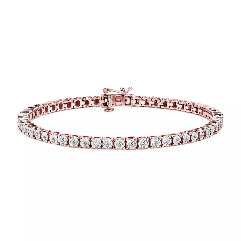 .925 Sterling Silver 1.0 Cttw Miracle-Set Diamond Round Faceted Bezel Tennis Bracelet (I-J Color, I3 Clarity) - 5", Choice of Metal Color