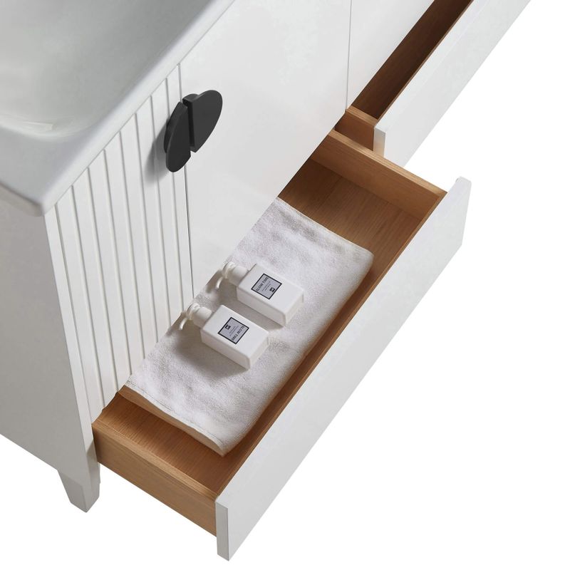 Venezian 48-inch Bathroom Vanity Set - Two Sinks - White - Satin Brass Handles