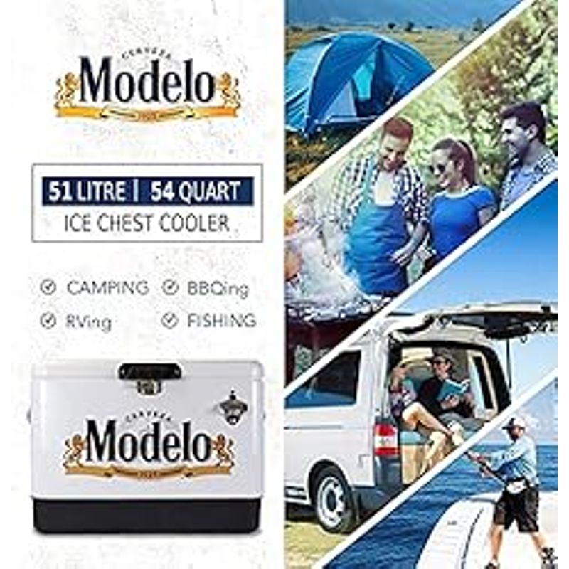 Modelo Stainless Steel Ice Chest Beverage Cooler with Bottle Opener 51 L /54 Quart Ice Bucket for Camping, Beach, RV, BBQs, Tailgating,...