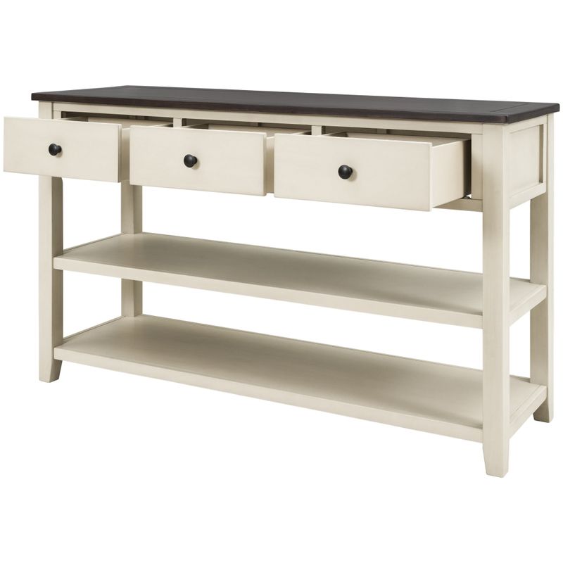 Nestfair Solid Wood Console Table with Three Top Drawers and Two Open Shelves - Beige