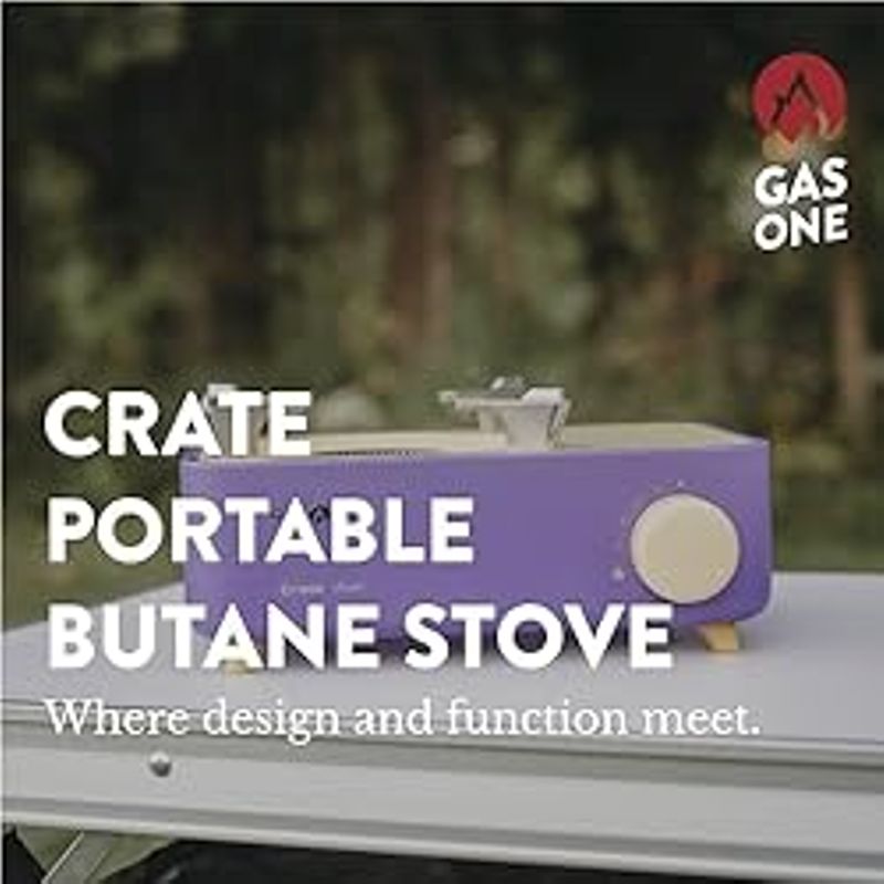 Gas One Butane Fuel Camp Stove  Crate Series - Mini Stove for Camping, Hiking  Portable Gas Stove with Spiral Flame  Even Heat...