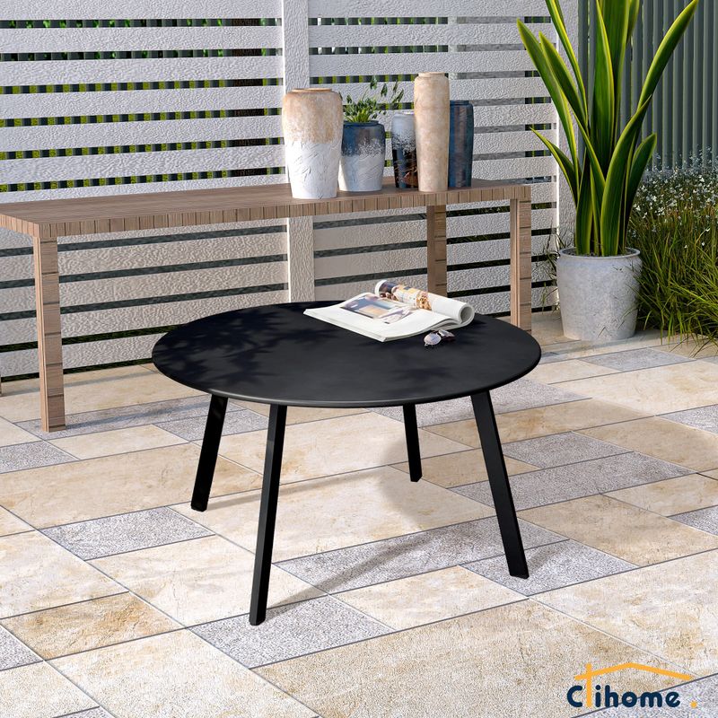 Clihome Weather Resistant Round Steel Patio Large Coffee Table - Yellow